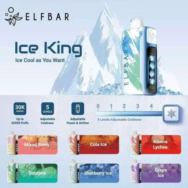 【一次性】正品elfbar爱奇迹ice king冰神 王嘉尔同款 高颜值 可调节凉度功率 25000puffs 当天发货
